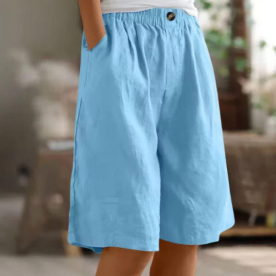Dames shorts van katoen — losse pasvorm met elastische taille en zijzakken