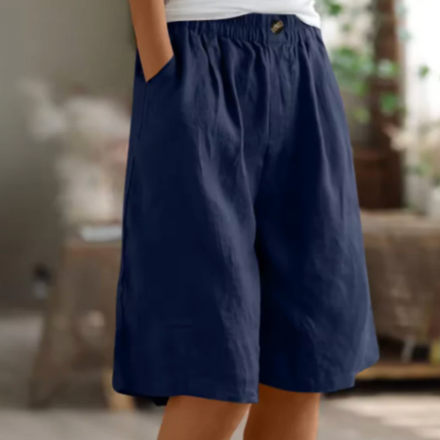 Dames shorts van katoen — losse pasvorm met elastische taille en zijzakken