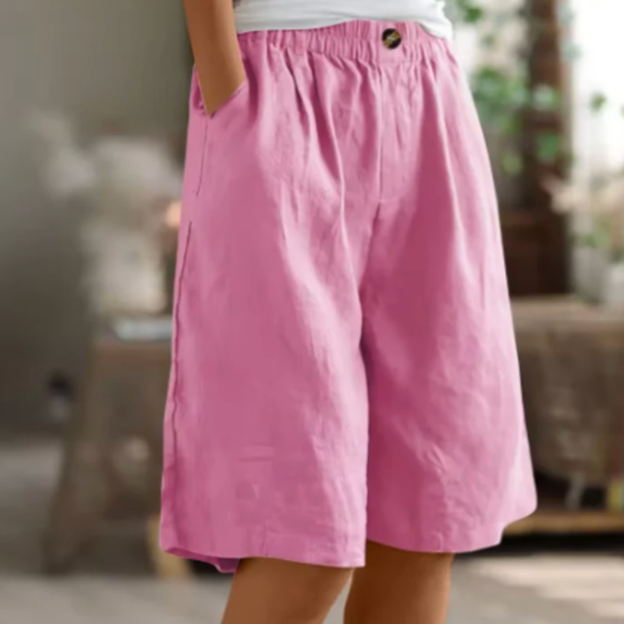 Dames shorts van katoen — losse pasvorm met elastische taille en zijzakken