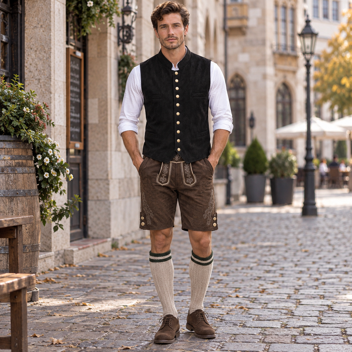 Heren klederdrachtvest met fluwelen look — traditioneel feestvest