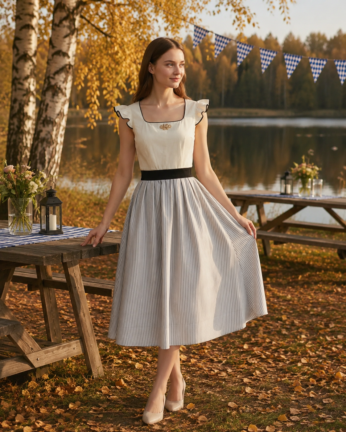 Dirndl voor dames, wit — traditionele Oktoberfestjurk voor het bierfeest
