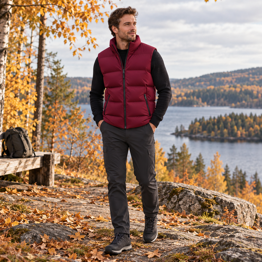 Heren gewatteerde bodywarmer — lichtgewicht en warme bodywarmer met ritssluiting