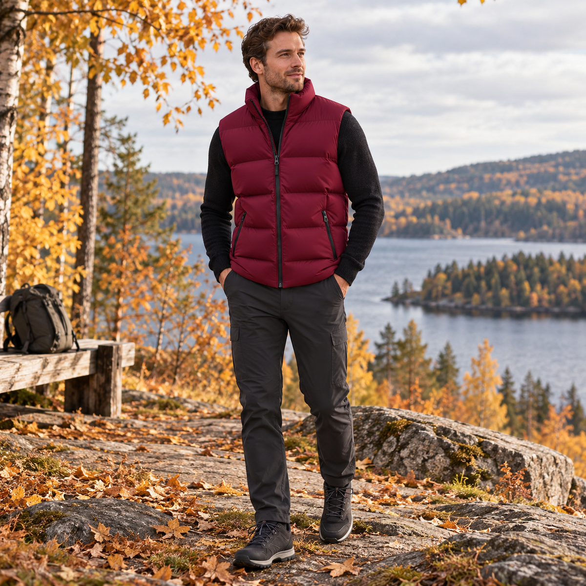 Heren gewatteerde bodywarmer — lichtgewicht en warme bodywarmer met ritssluiting
