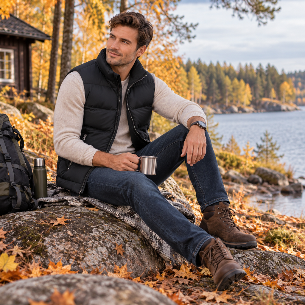 Heren gewatteerde bodywarmer — lichtgewicht en warme bodywarmer met ritssluiting