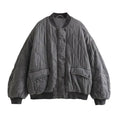Dames bomberjack, gewatteerd — grijs oversized model met ritssluiting