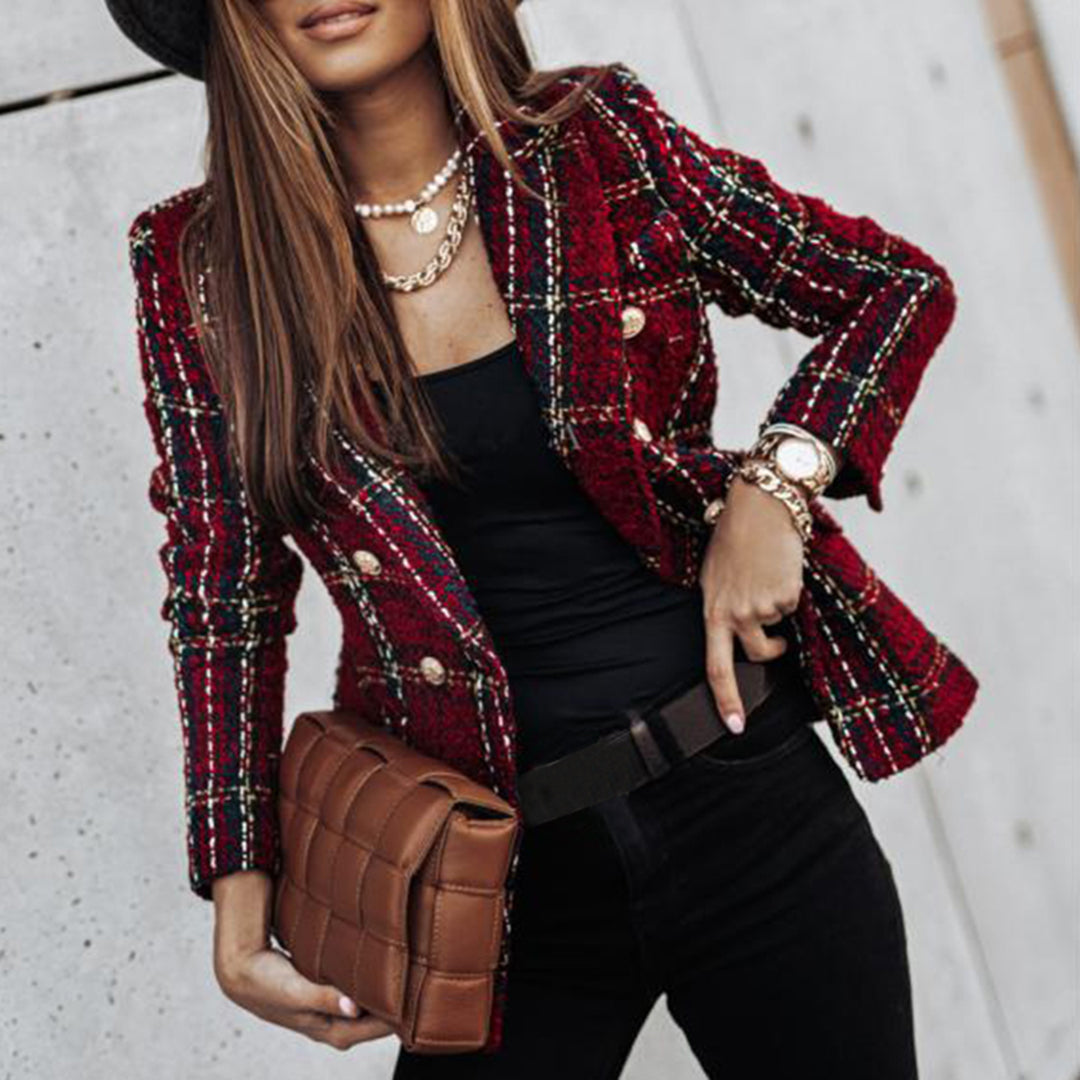 Damesblazer, klassiek — elegante linnen blazer met reverskraag