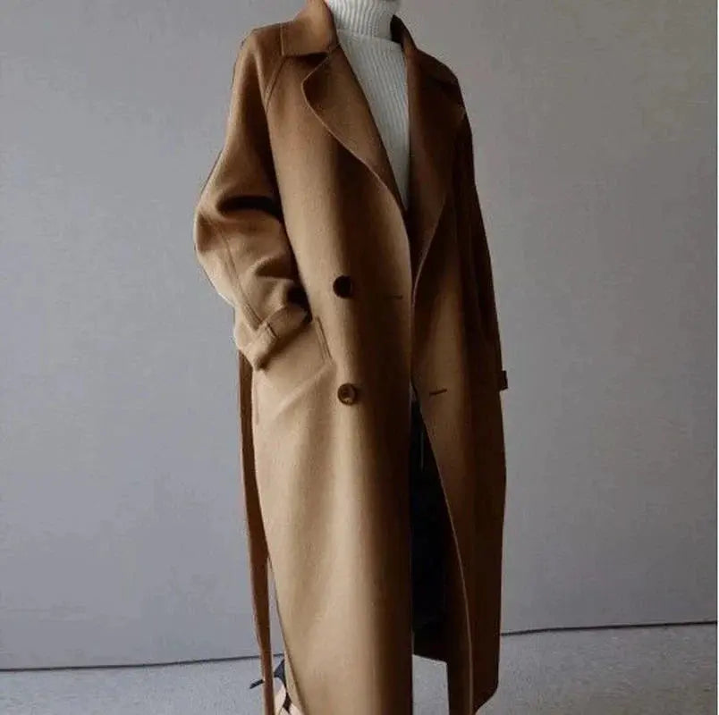 Dames lange jas — elegante klassieke winterjas van acryl