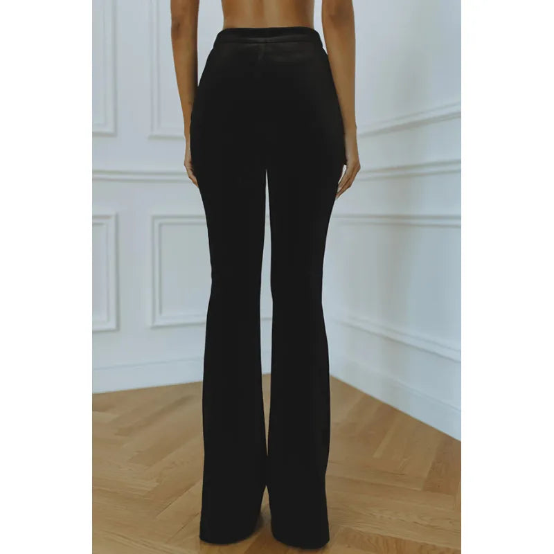 Damesblazerset van linnenmix — blazer en uitlopende pantalon voor werk en feest