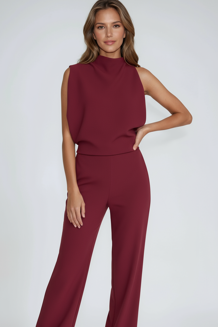 Damesjumpsuit, one-shoulder — elegante jumpsuit met wijde pijpen