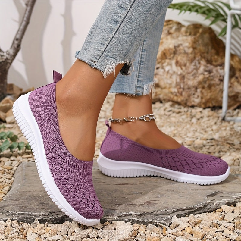 Dames slip-on schoenen — gebreid textiel met ronde neus en flexibele zool