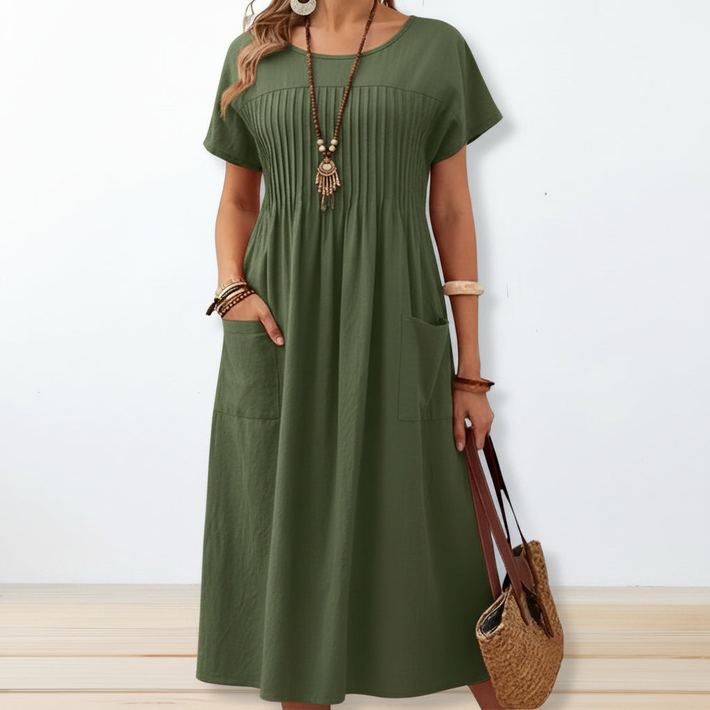 Dames jurk met korte mouwen — casual zomerjurk met zakken