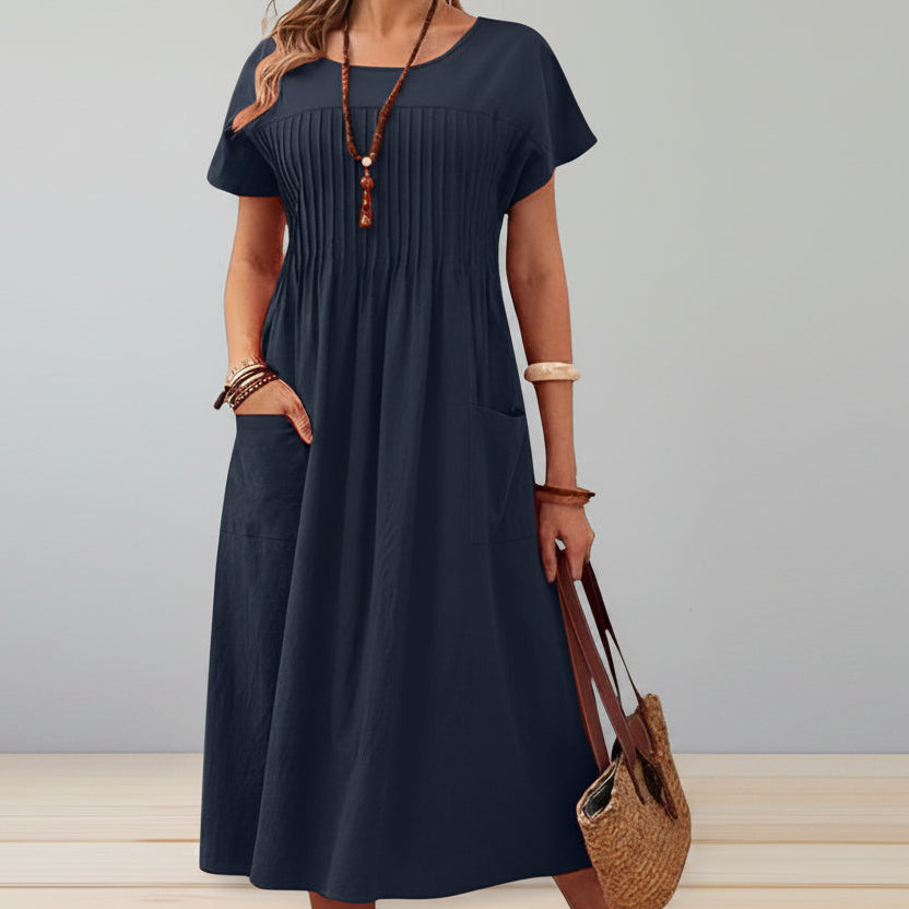 Dames jurk met korte mouwen — casual zomerjurk met zakken