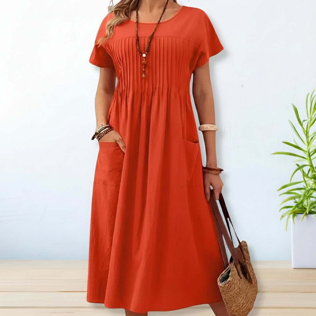 Dames jurk met korte mouwen — casual zomerjurk met zakken