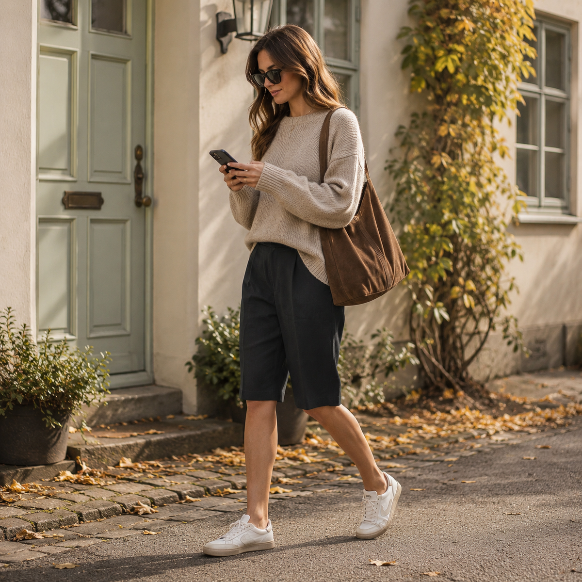 Dames shorts, knielang — casual linnen shorts met zijzakken