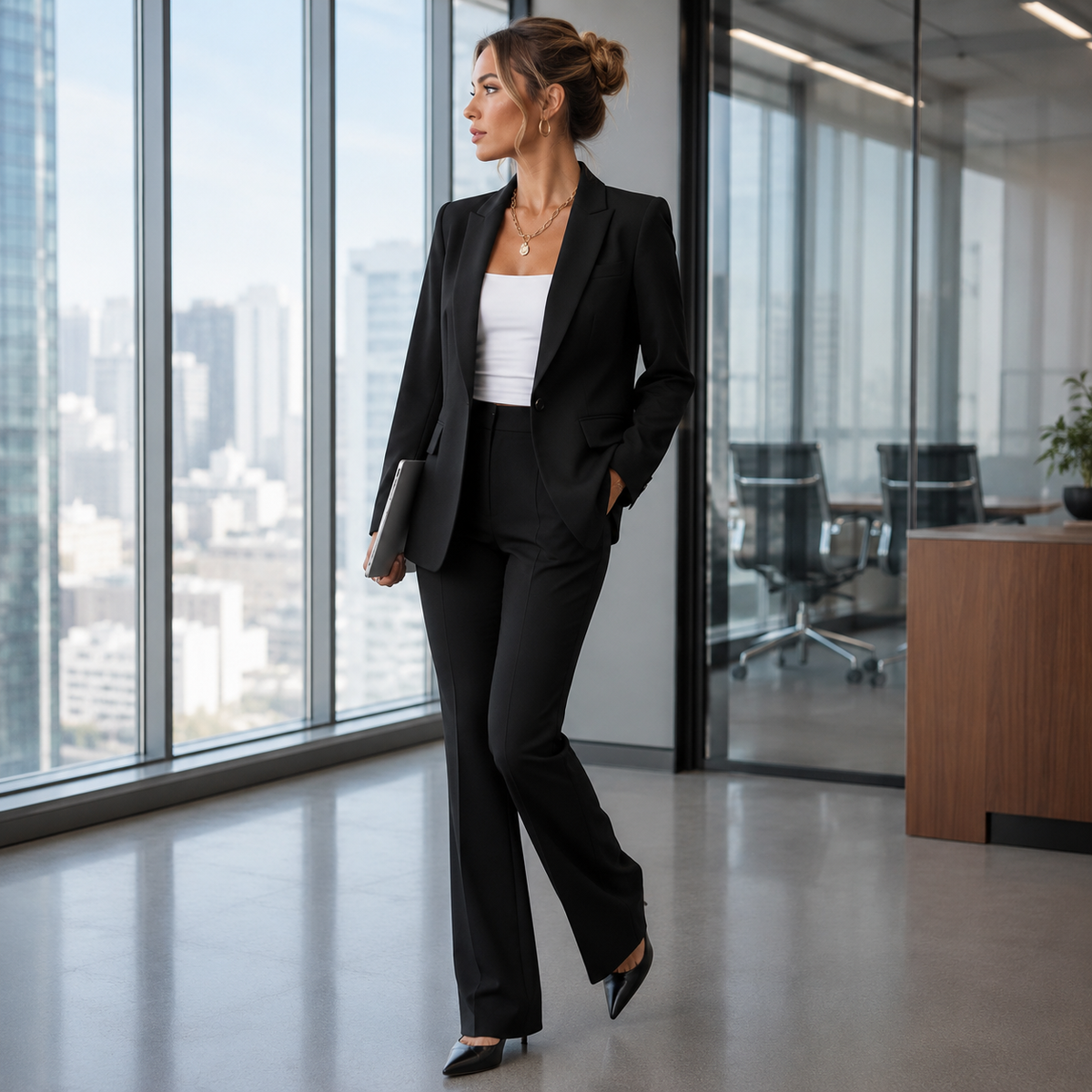 Damesblazer, klassiek — elegante linnen-katoenen blazer voor kantoor en feestelijke gelegenheden