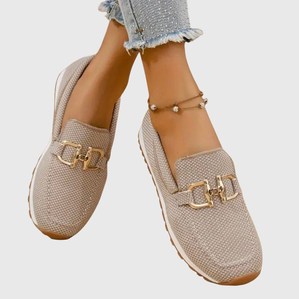 Dames loafers — van imitatieleer met metalen gesp, comfortabele slip-ons