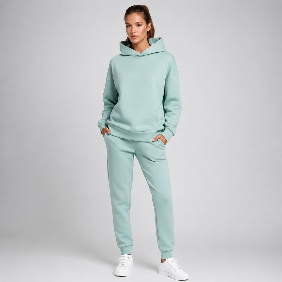 Dames joggingpak, tweedelig — hoodie en joggers van katoenmix