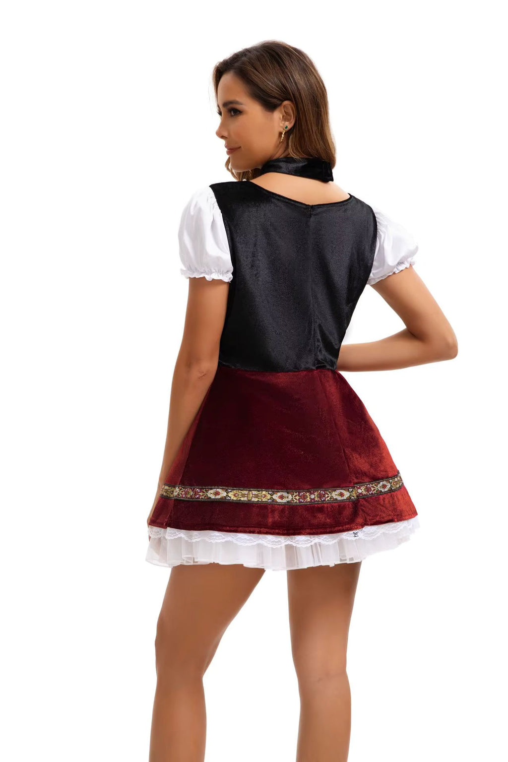 Dirndl dames met vetersluiting en pofmouwen — Oktoberfestjurk