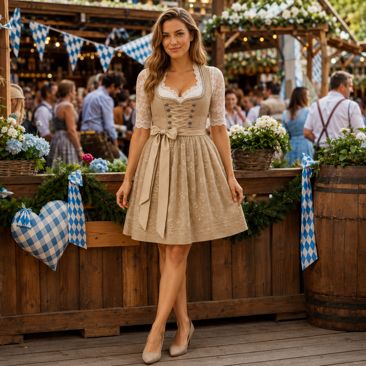 Traditionele damesklederdracht — klassieke jurk in khaki