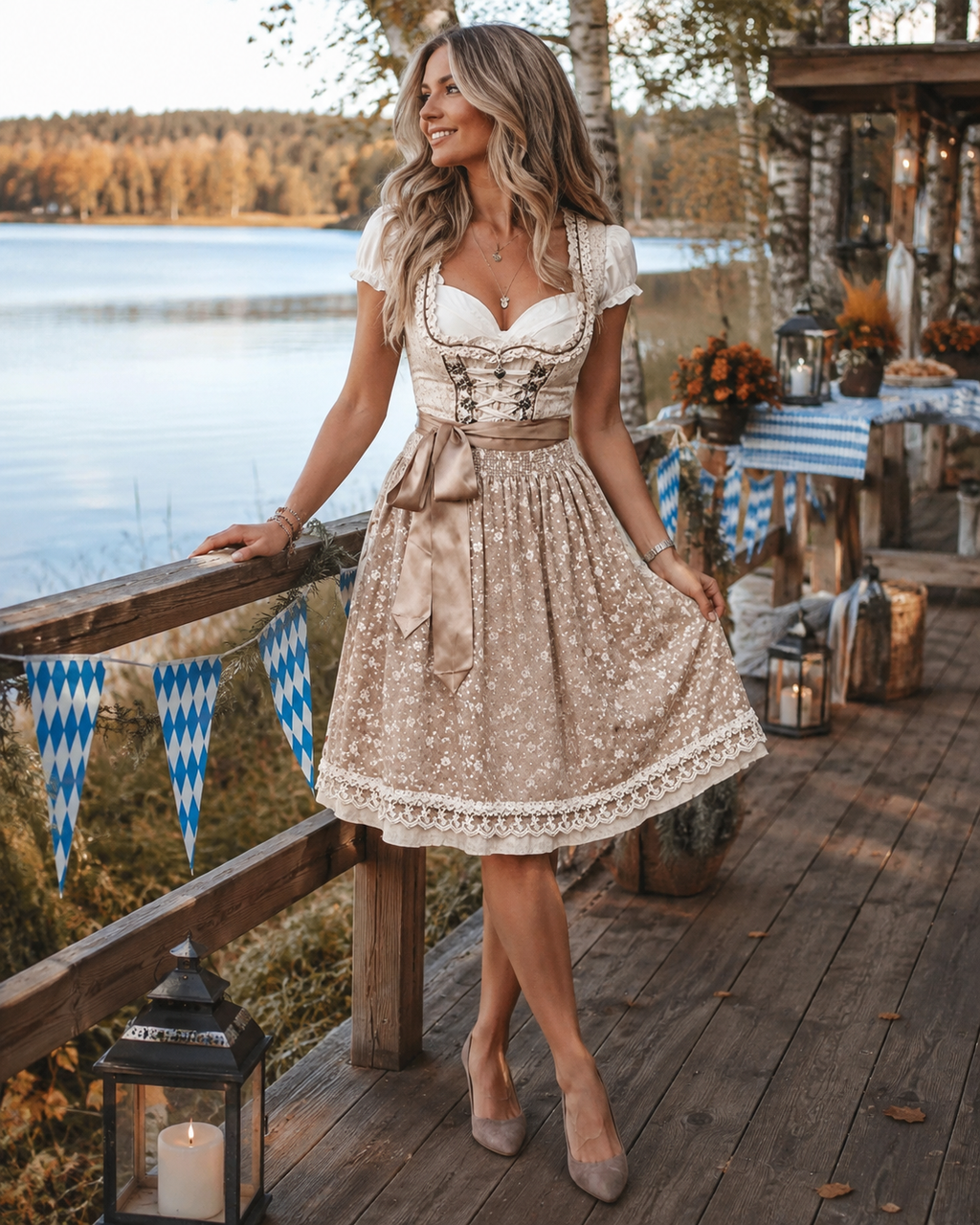 Dames trachtenjurk, beige — klassieke dirndl voor Oktoberfest en feesten