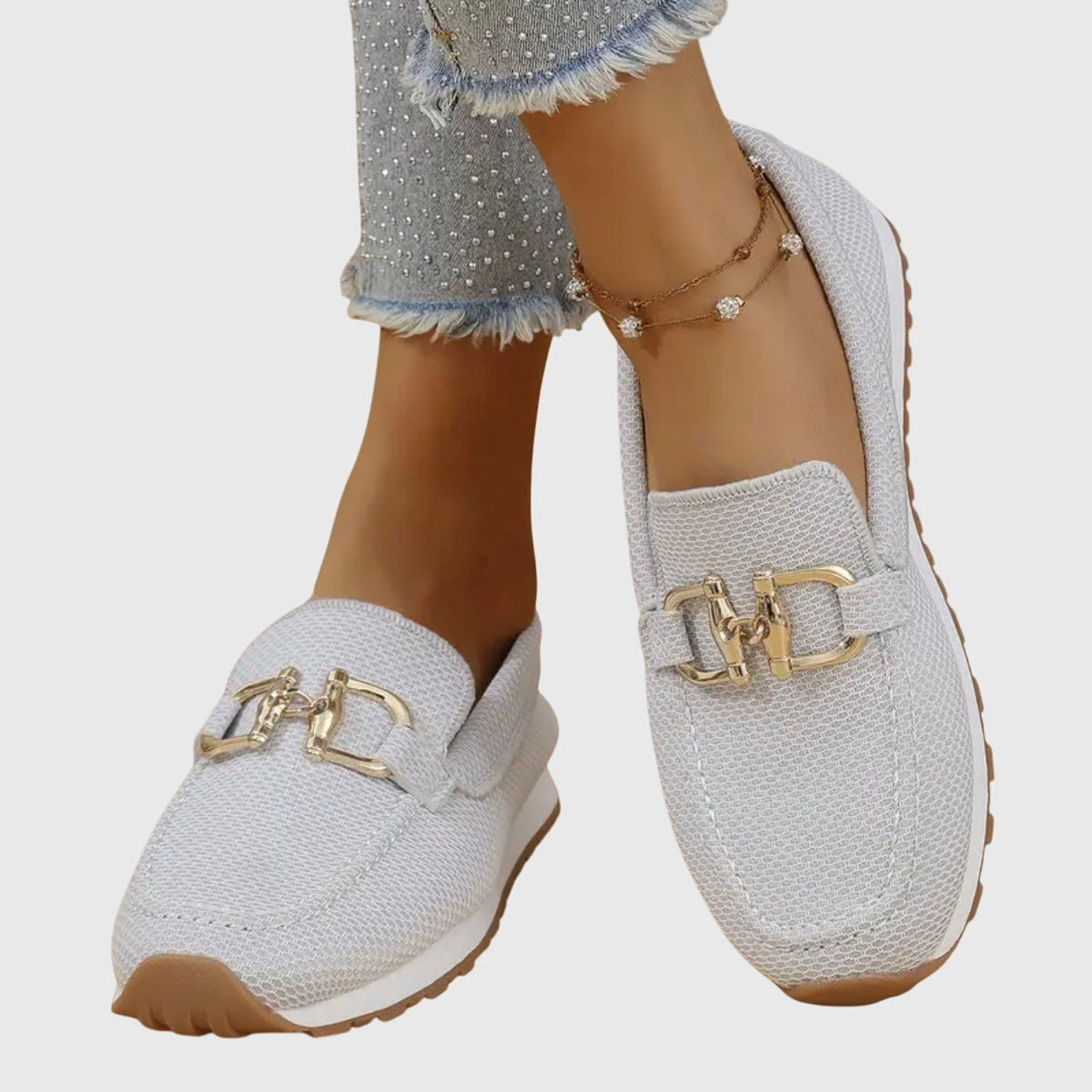 Dames loafers — van imitatieleer met metalen gesp, comfortabele slip-ons