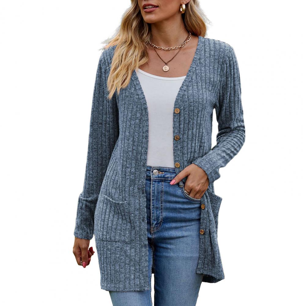 Dames gebreid vest — zachte acryl cardigan met lange mouwen