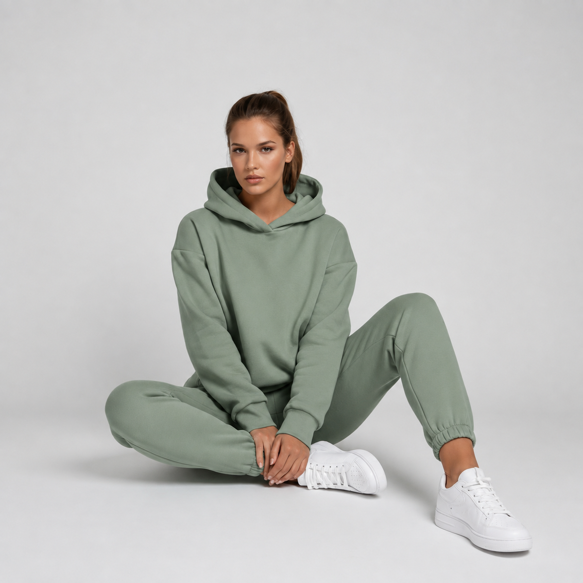 Dames joggingpak, tweedelig — hoodie en joggers van katoenmix