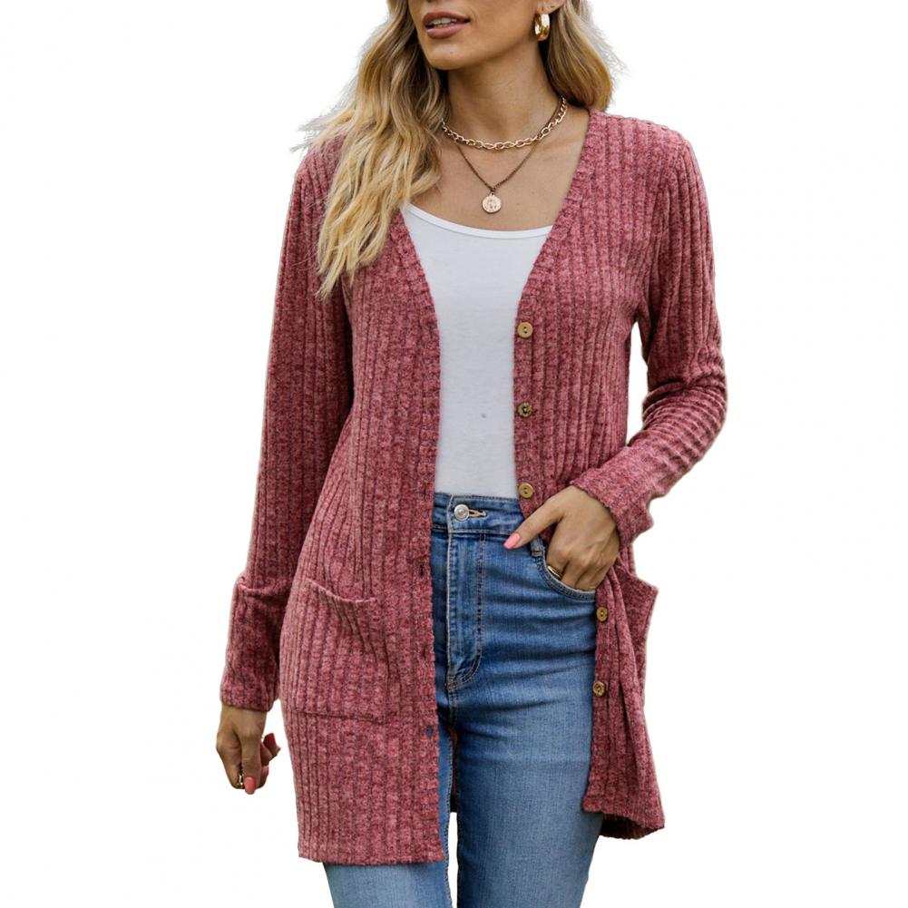 Dames gebreid vest — zachte acryl cardigan met lange mouwen