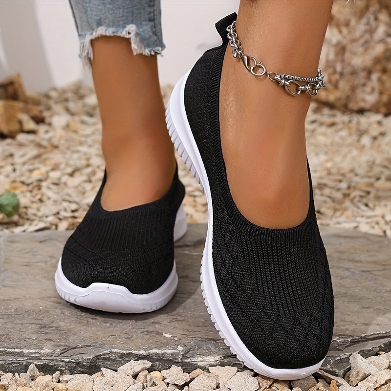 Dames slip-on schoenen — gebreid textiel met ronde neus en flexibele zool