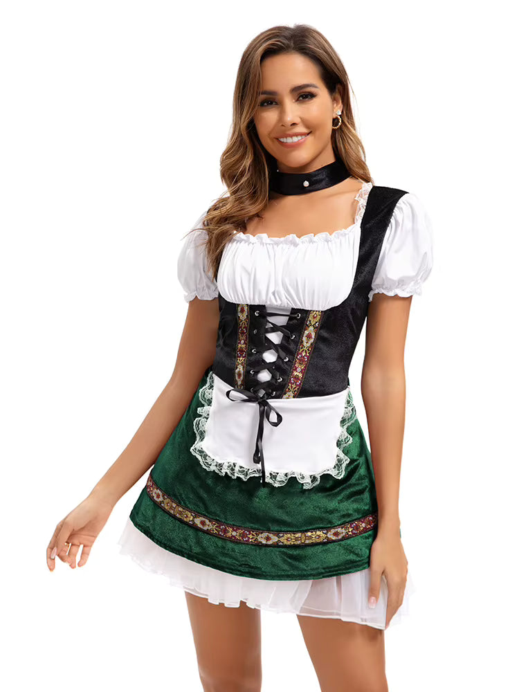 Dirndl dames met vetersluiting en pofmouwen — Oktoberfestjurk