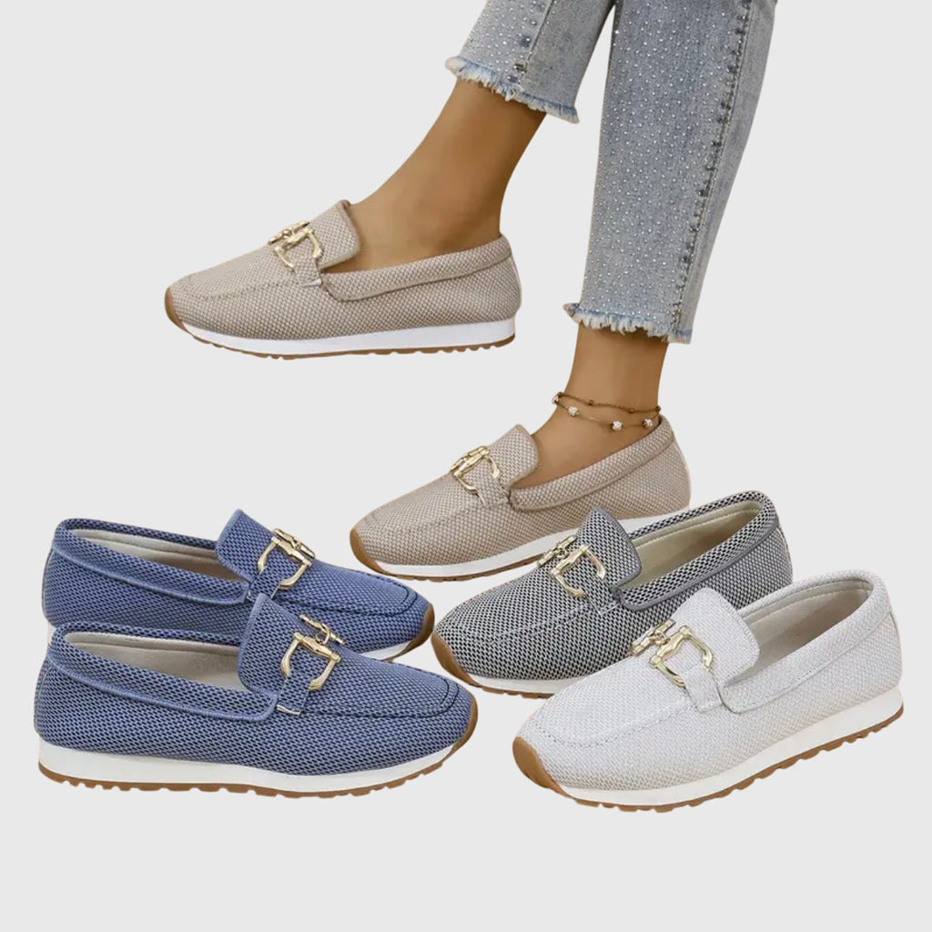 Dames loafers — van imitatieleer met metalen gesp, comfortabele slip-ons