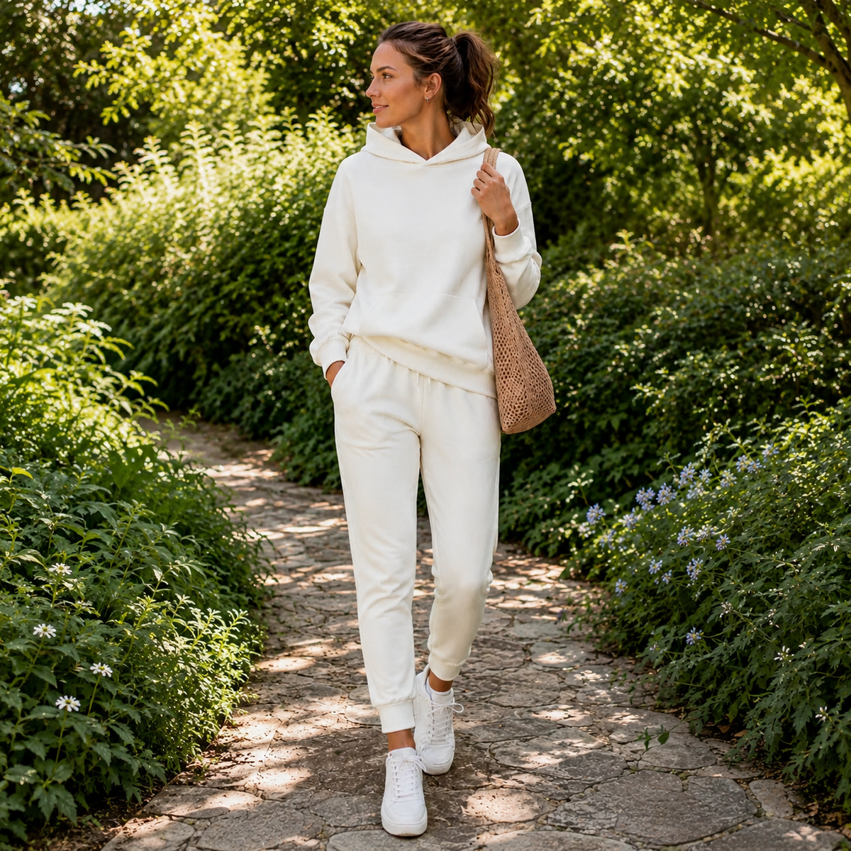 Dames joggingpak, tweedelig — hoodie en joggers van katoenmix