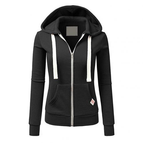 Dameshoodie, slim fit — met rits en trekkoord, van een katoenmix