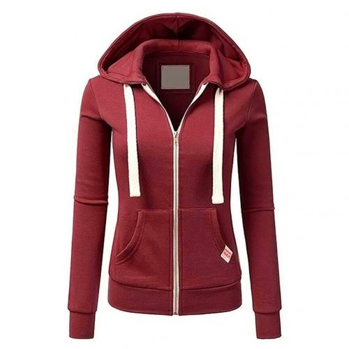 Dameshoodie, slim fit — met rits en trekkoord, van een katoenmix