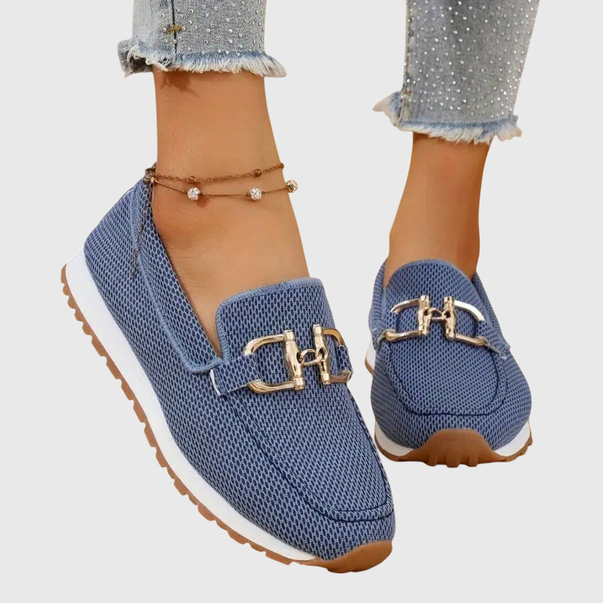 Dames loafers — van imitatieleer met metalen gesp, comfortabele slip-ons