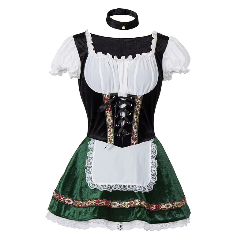 Dirndl dames met vetersluiting en pofmouwen — Oktoberfestjurk