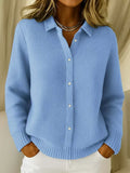 Dames gebreid vest — elegante lange cardigan van acryl met knoopsluiting