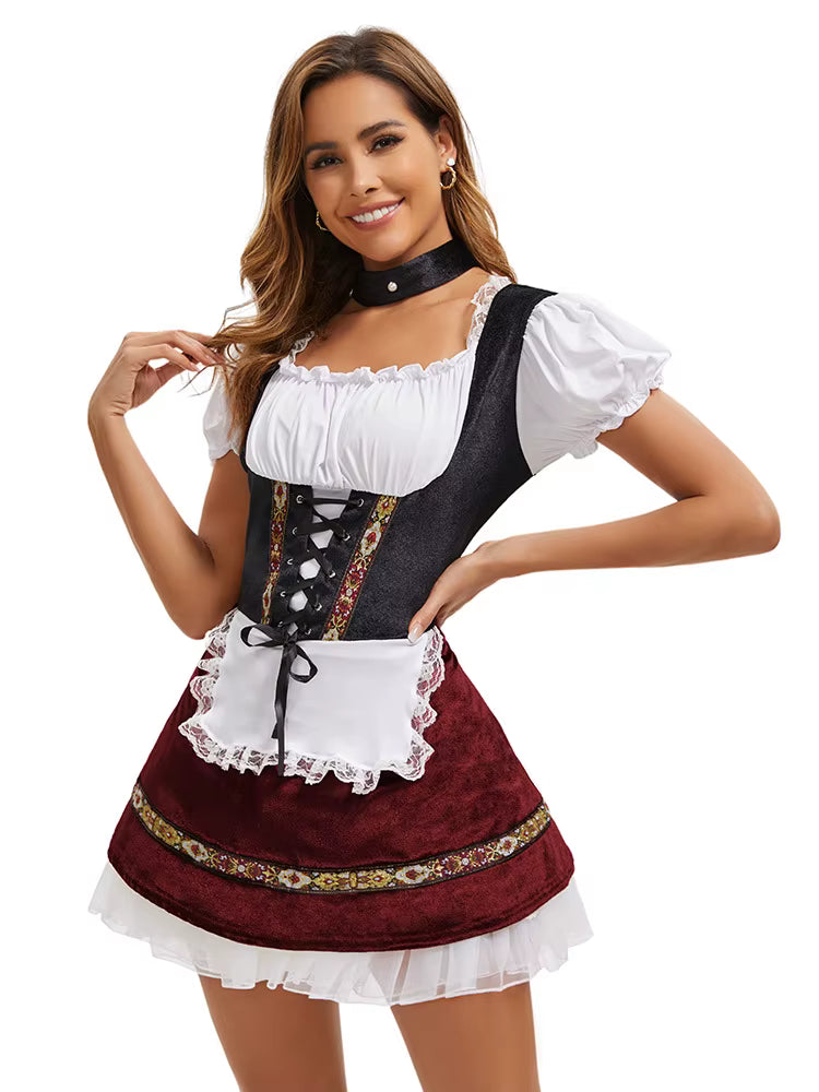 Dirndl dames met vetersluiting en pofmouwen — Oktoberfestjurk