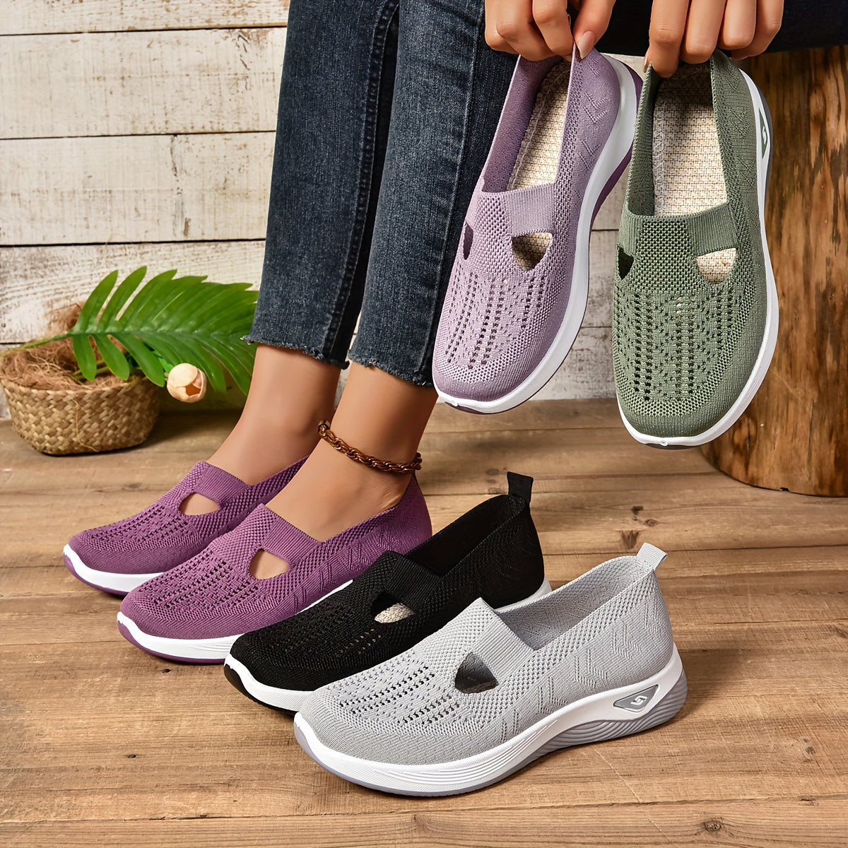 Dames slip-on schoenen, orthopedisch — van textiel met een gedempte binnenzool