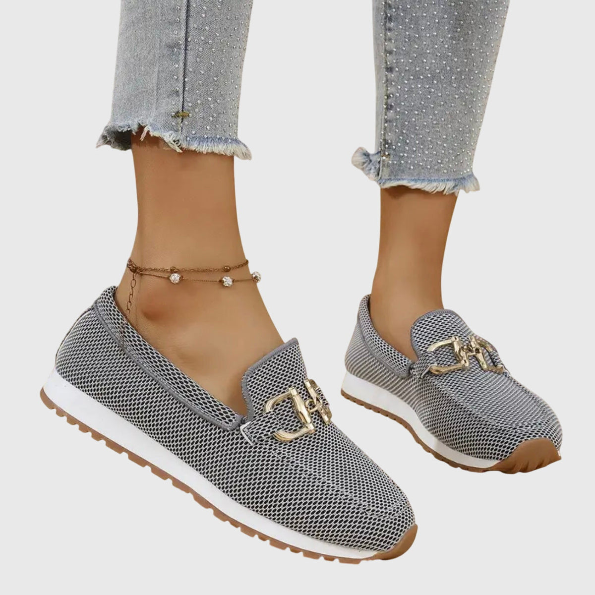 Dames loafers — van imitatieleer met metalen gesp, comfortabele slip-ons