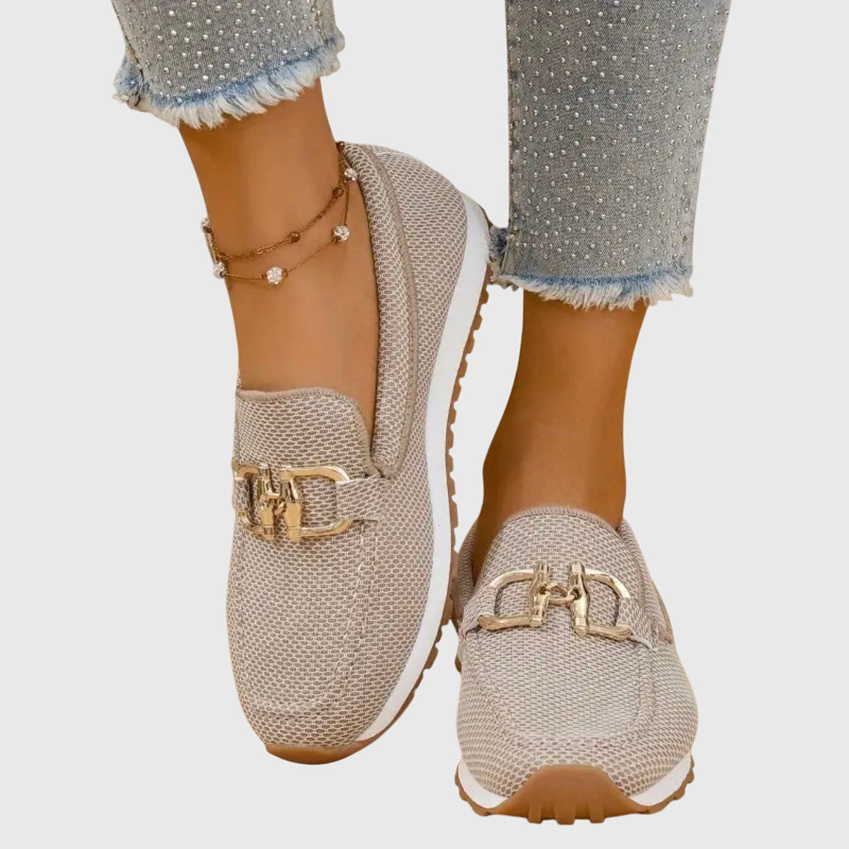 Dames loafers — van imitatieleer met metalen gesp, comfortabele slip-ons