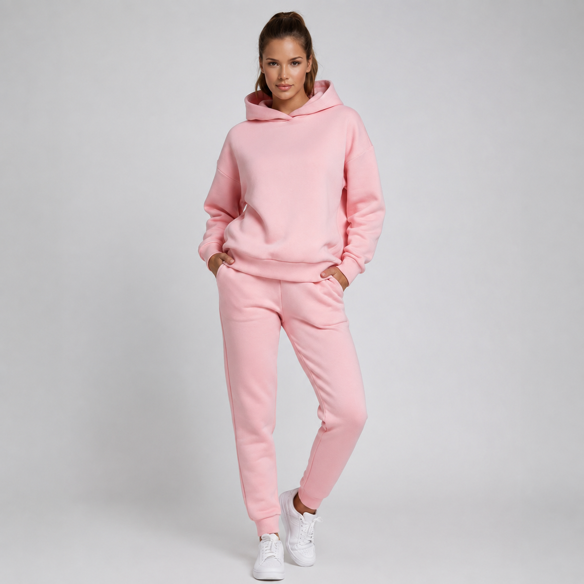 Dames joggingpak, tweedelig — hoodie en joggers van katoenmix