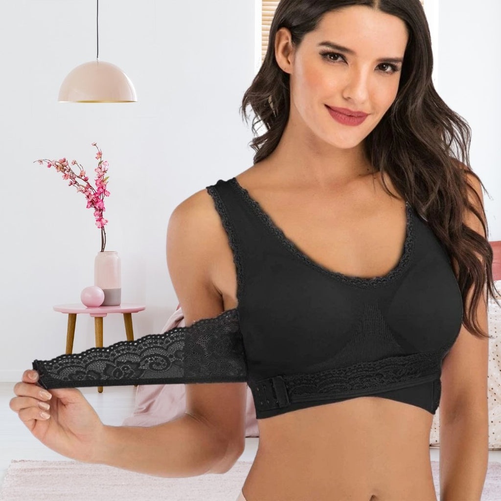 Damesbeha van kant — push-up met gekruiste schouderbandjes, zonder beugel