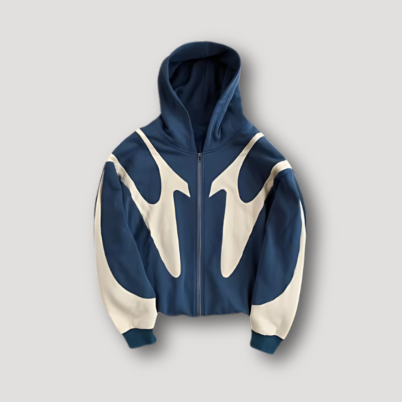 Herenhoodie met ritssluiting — trendy hoodie met vlammenprint van katoenmix