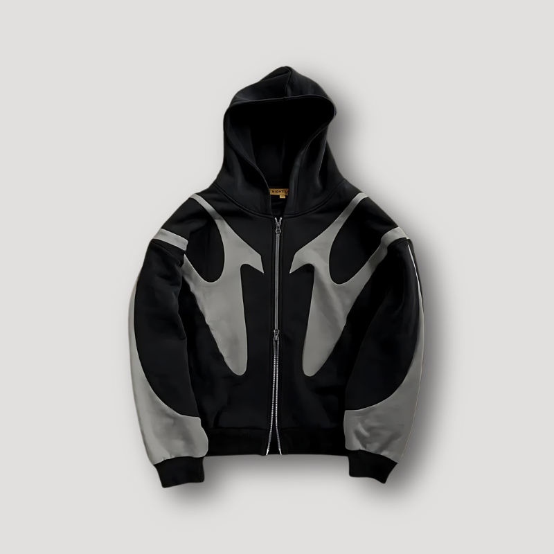 Herenhoodie met ritssluiting — trendy hoodie met vlammenprint van katoenmix