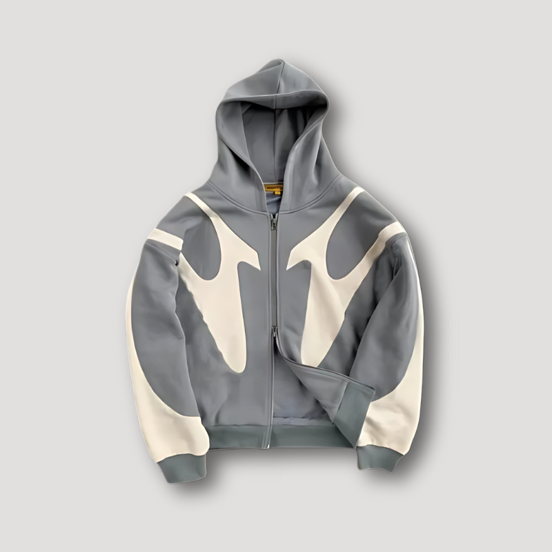 Herenhoodie met ritssluiting — trendy hoodie met vlammenprint van katoenmix