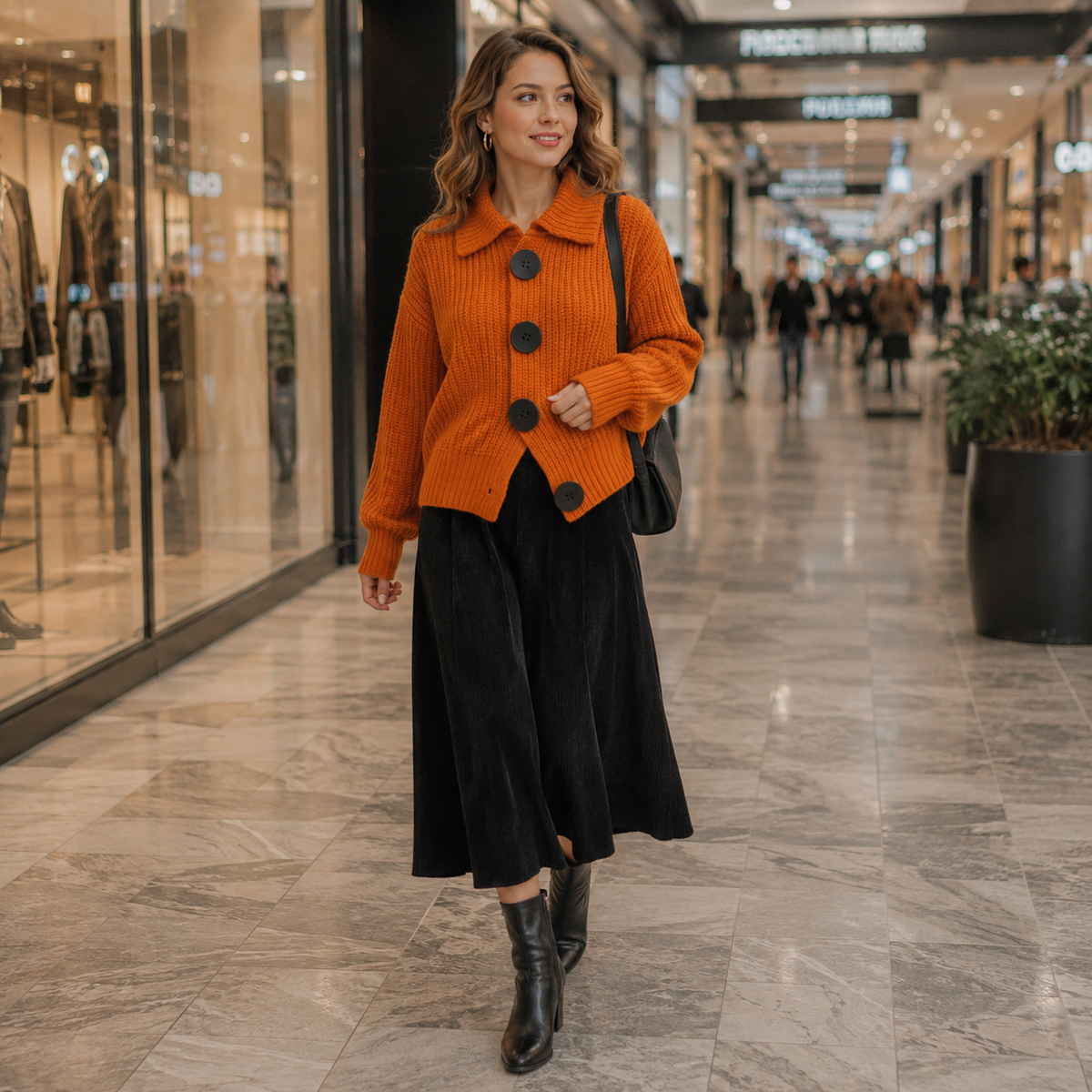 Dames gebreid vest — van acryl met Peter Pan-kraag, knoopsluiting en losse pasvorm