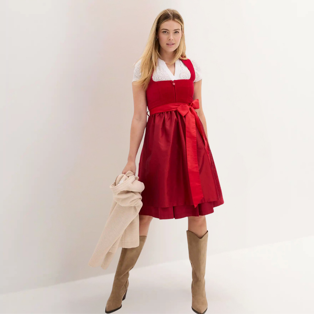 Dirndl dames met fluwelen lijfje — Oktoberfestjurk met satijnen schort