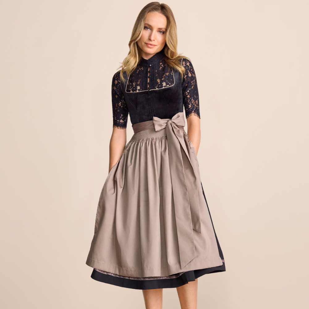 Zwarte dirndl voor dames — halflange Oktoberfestjurk (70 cm)