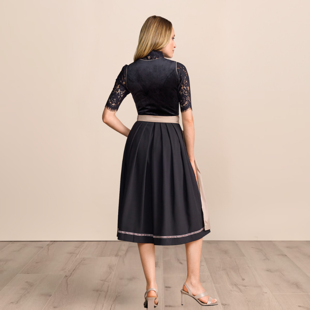 Zwarte dirndl voor dames — halflange Oktoberfestjurk (70 cm)